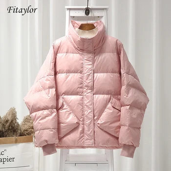 

Fitaylor New Winter White Duck Down Jacket Women Bright Side Stand Collar Parkas Female Candy Colors Warm Snow Down Outerwear