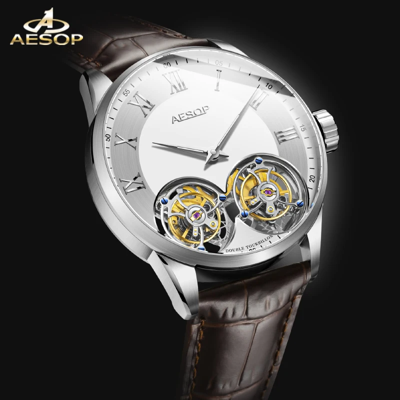 Aesop Double Tourbillon Movement Watch For Men Luxury Sapphire Mechanical Business Waterproof Watches Mens zegarek męski