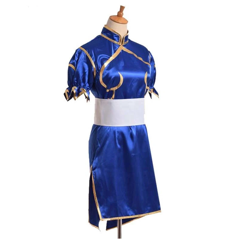 Games Chun Li, костюм для косплея, синий, сексуальный Cheongsam Sutorito Faita, платье с поясом, головной убор, праздничная одежда, платье для женщин и девочек