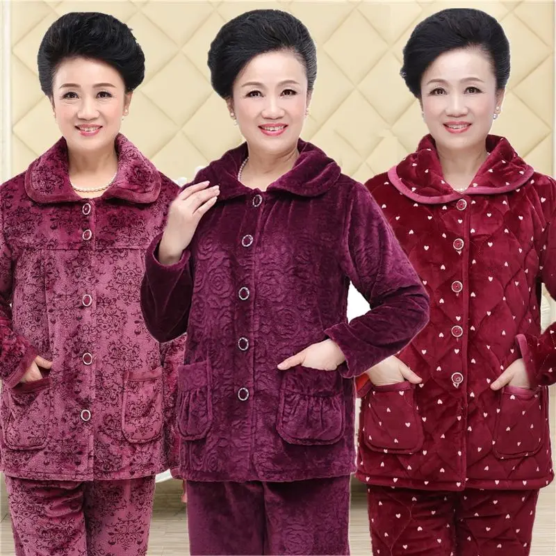 Winter Warm Women Pajamas Set Flannel Pyjamas Sets Thick Sleepwear Warm Flannel Long Sleeves Pijama Thick Homewear