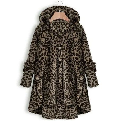 Deep Leopard Зимнее женское пальто теплые плюшевые пальто с капюшоном мягкая меховая куртка Осенняя верхняя одежда женское плюшевое Пальто Повседневная плюшевая верхняя одежда плюс размер - Цвет: Deep Leopard