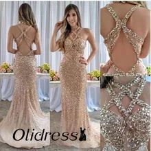 Новое поступление Длинные Выпускные платья Холтер без Рукавов Стразы Тюль, расшитый кристаллами и бисером Русалка вечернее платье Формальные платья