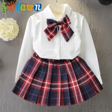 Sodawn Комплекты одежды для девочек стильный и модный комплект одежды для девочек белая рубашка+ галстук в клетку+ мини юбка в клетку комплекты одежды для девочек из 3 предметов