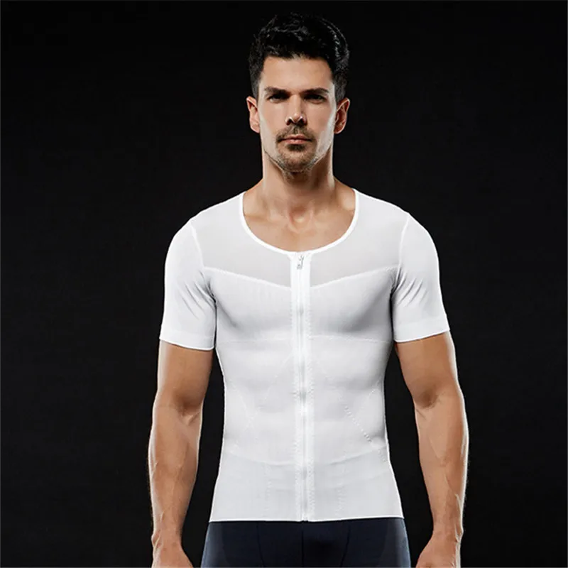 Zipper Body Shaper Men Compression Tee Shirts Waist Trainers Abdomen