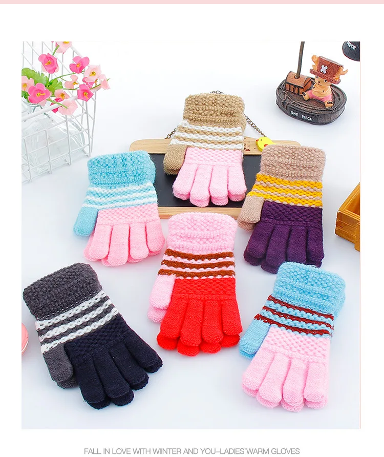 Зимние теплые детские перчатки ярких цветов, Детские эластичные варежки, детские перчатки для мальчиков и девочек, вязаные перчатки для От 7 до 12 лет