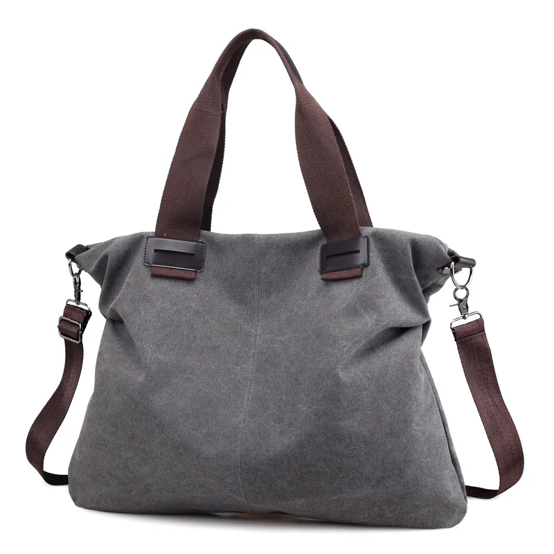 

Ougger Large Shoulder Bag Female Handbags Fall Gray Canvas Simple Style Multifunction Large Capacity Bag with Zipper for Outdoor
