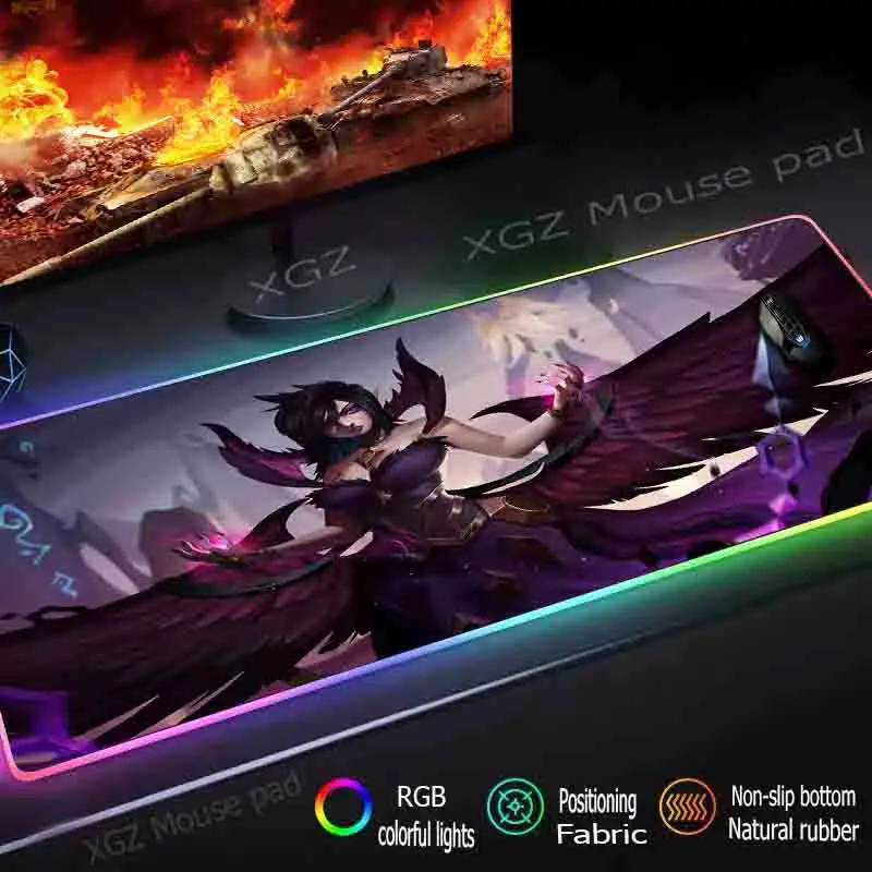  XGZ Large RGB Mouse Pad Black Locking Edge Anime Dark Angel Custom Computer Desk Speed Rubber Non-s