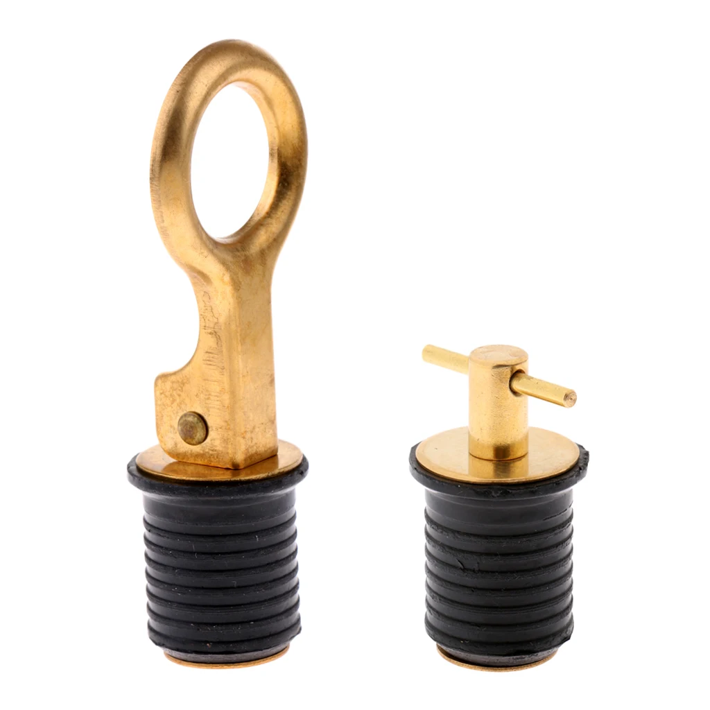 2 Pieces Rubber Brass Twist/Snap Type Boat Hull Baitwell Livewell Drain Plug
