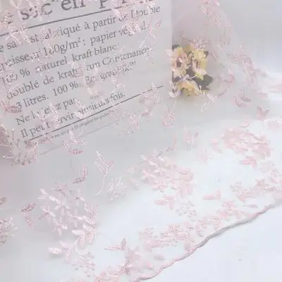 light pink 1 метр 135 см дефект Специальный розовый цветочный зеленый лист узор Чистая вышивка Сетка кружевная ткань DIY лямки ткань материалы - Цвет: light pink