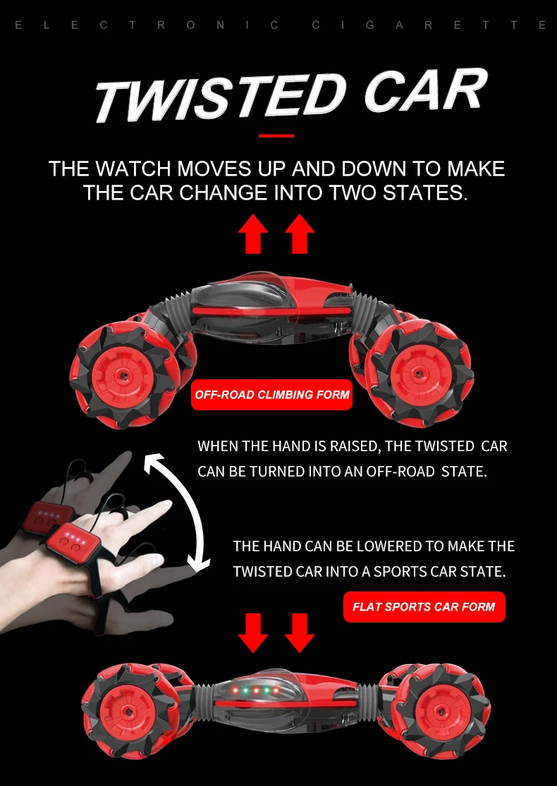 Play 40mins Gesture Sensing Stunt 1:16 Remote Control Car Light Music Twisting Car Deformation Climbing Off-road Vehicle Model