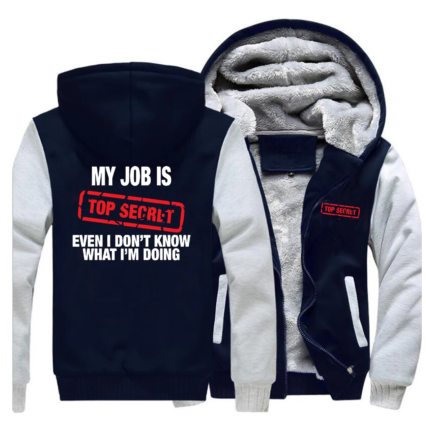 Забавные куртки My Job Is Top Secret, мужские толстовки с капюшоном, зимние толстые флисовые теплые пальто на молнии, спортивная верхняя одежда размера плюс