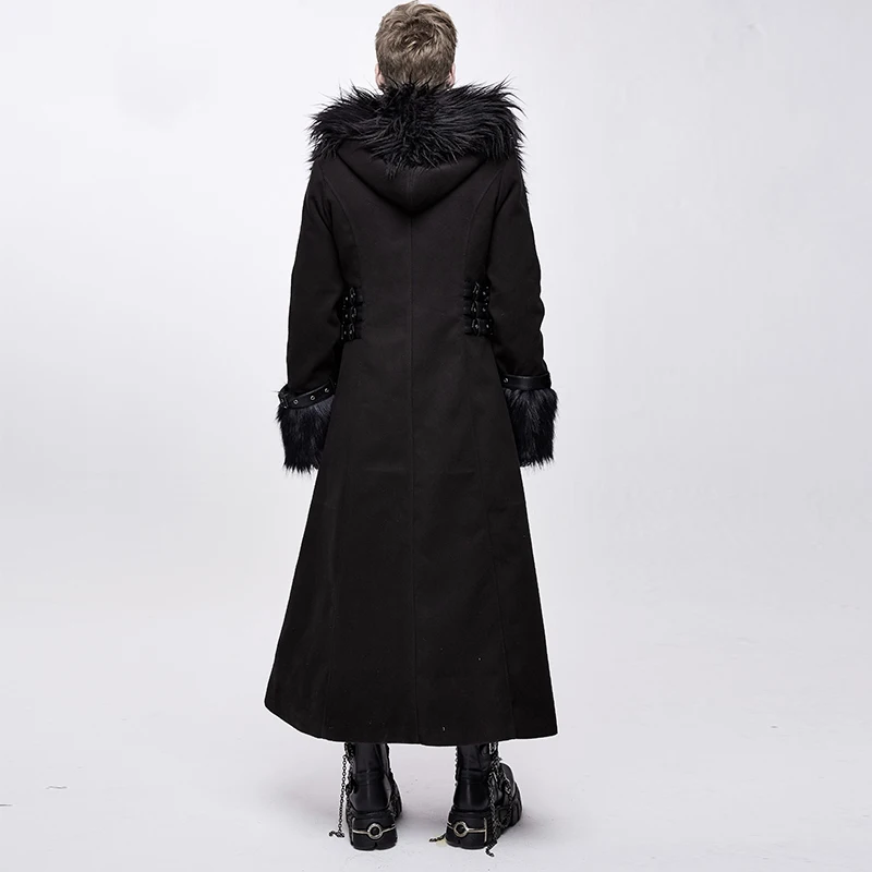 Winter Gothic Jackets And Coats Men Long Coat With Long Fleece Hoodie Patchwork Warm Cosplay Costume