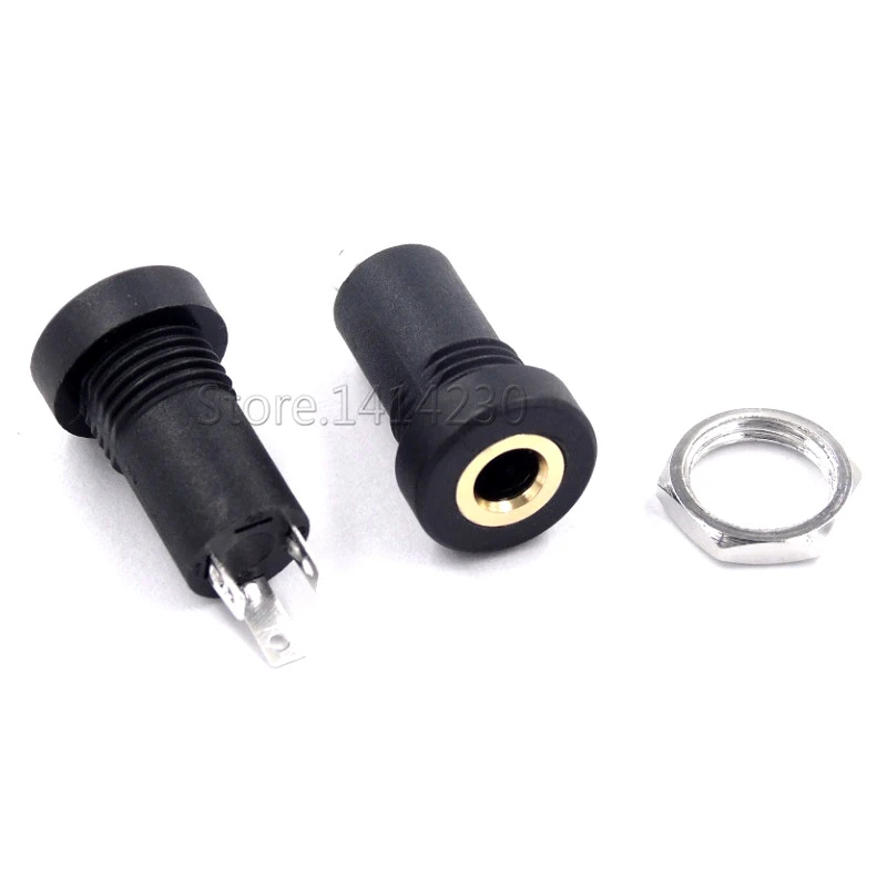 10PCS 3.5mm Stereo Audio Socket 3 Pole Black Panel Mount Gold Plated ...