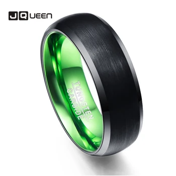 

JQUEEN 8mm Width Tungsten Carbide Ring Men's Party Ring Black Dome Frosted Surface Tungsten Steel Ring Wedding Band Comfort Fit
