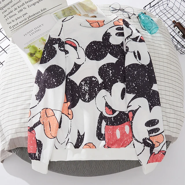 Plus Size Mickey Mouse Hoodies Women Harajuku Streetwear Thin Kawaii Oversized Sweatshirt Clothing Fashion Long Sleeve Tops 2021 A001White