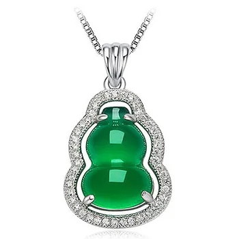 

Feng Shui Natural Jade Pendant Necklace 24K Golden Plated Water Wave 24 inch Chain Amulet Gift Attract Gemstone Necklace