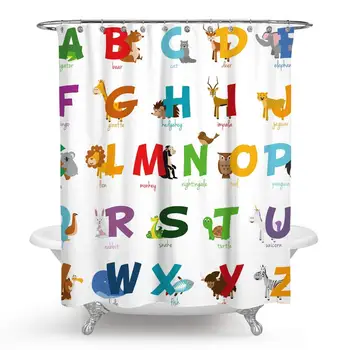 

Shower Curtain, Kids ABC Educational Learning Tool Multi Curtain Polyester Water Fabric with 12 Hookses