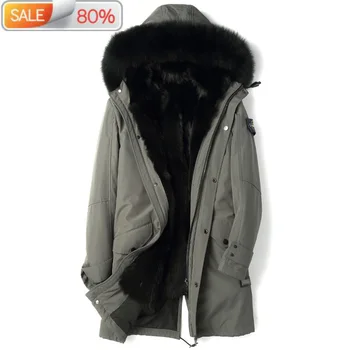 

Real Coat Men Winter Parka Long Jacket Raccoon Fur Collar Plus Size Mens Mink Jackets parkas hombre 2020 P1APK34