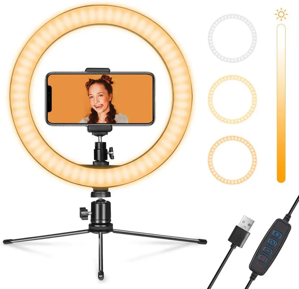 

LED Photography Selfie Ring Light with Metal Tripod Dimmable Fill Lighting Photographic Lamp for Selfie Youtube Live