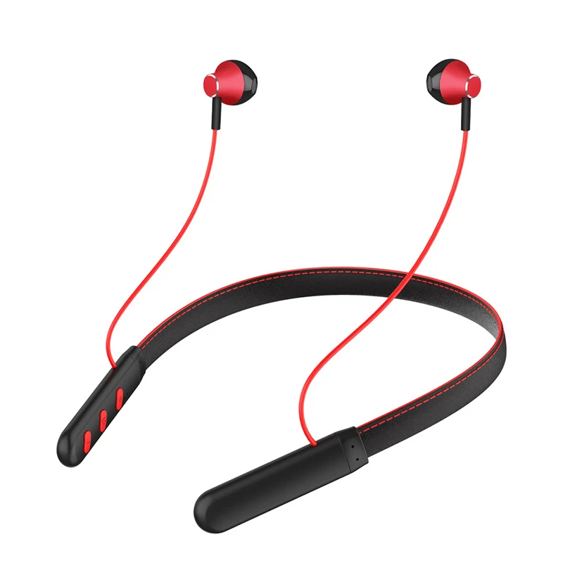 EARDECO кожаные bluetooth-наушники на шею 5,0 наушники стерео беспроводные наушники водонепроницаемые спортивные наушники микрофон - Цвет: Красный
