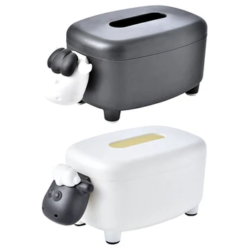 

2 Pcs Cute Tissue Box Holder Pumping Wipe Paper Case Boxes Desktop Decoration Boxes-Black & White