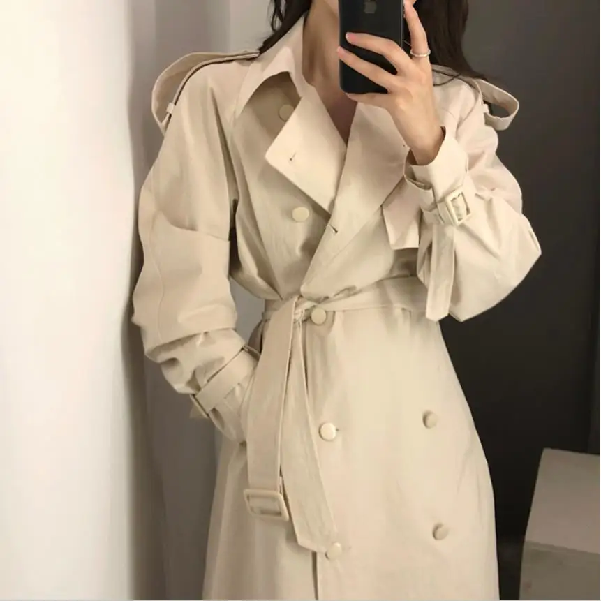 

2019 auutmn fashion double breasted trench coat women turn down collar slim Windbreaker coat