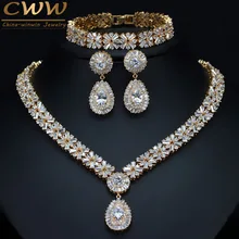 CWWZircons эксклюзивный Дубай золотая пластина ювелирные изделия роскошный кубический цирконий ожерелье серьги браслет вечерние набор украшений для женщин T053