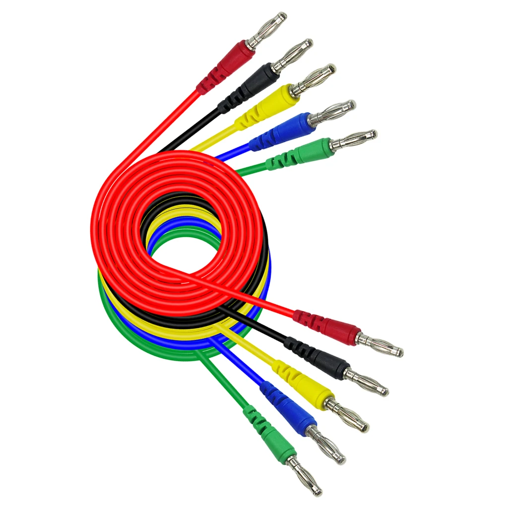 5Pcs 39inch 4mm Stackable Banana Plug To Banana Plug Test Cable Cord For Multimeter 5 Colors