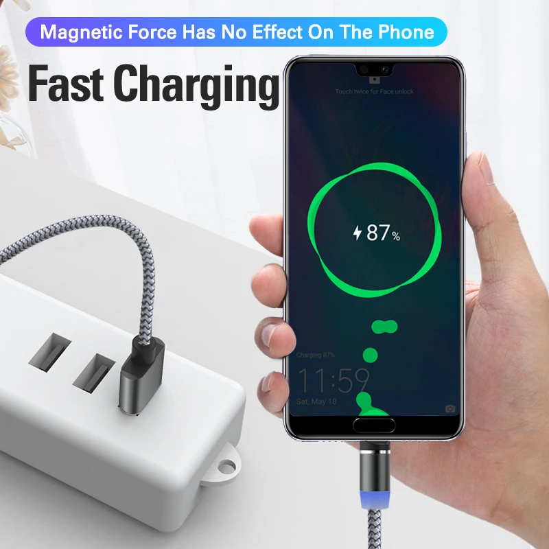1 м светодиодный магнитный кабель и Micro USB кабель и usb type-C кабель Android нейлоновая оплетка type-C Магнитный зарядный кабель для iPhone 8 Xs Max