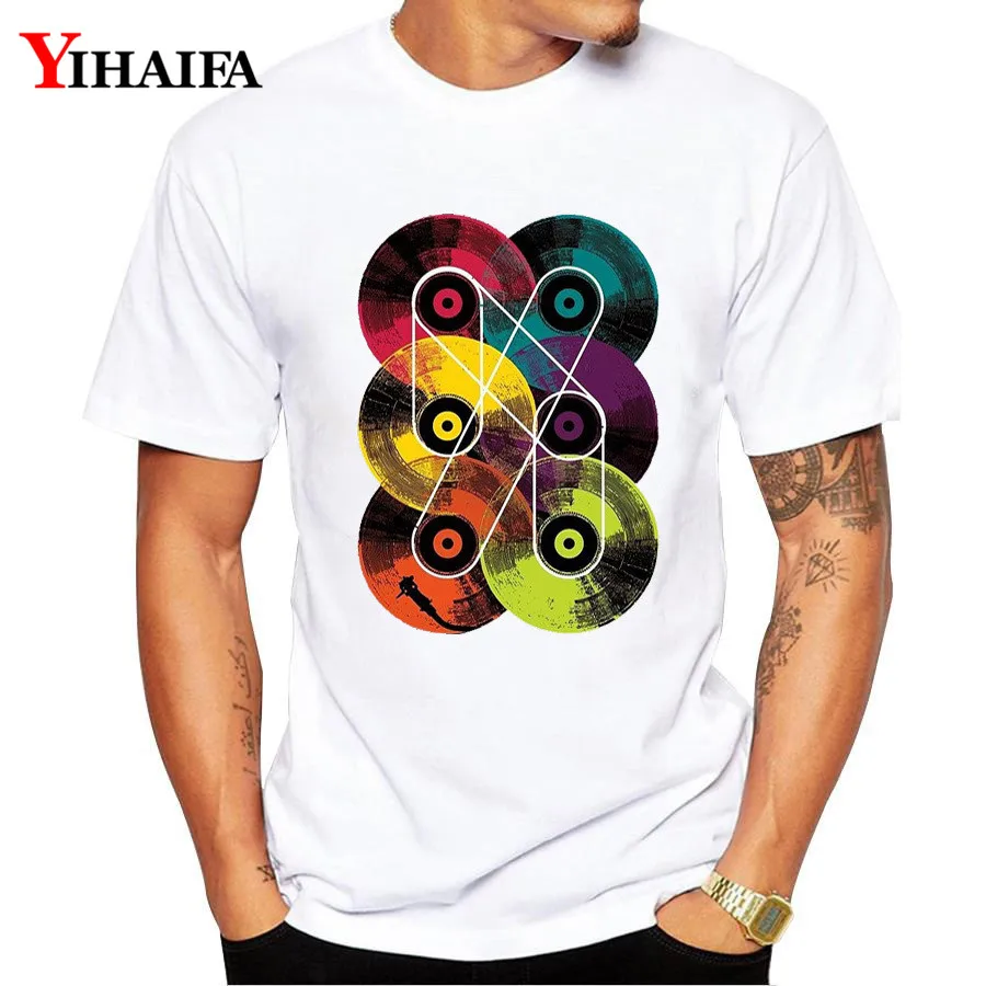 

T-Shirt Men Hombre 3D Print Colorful Painted Vinyl Records Graphic Tees Casual White Tee Shirts Unisex Funny Short Sleeve Tops