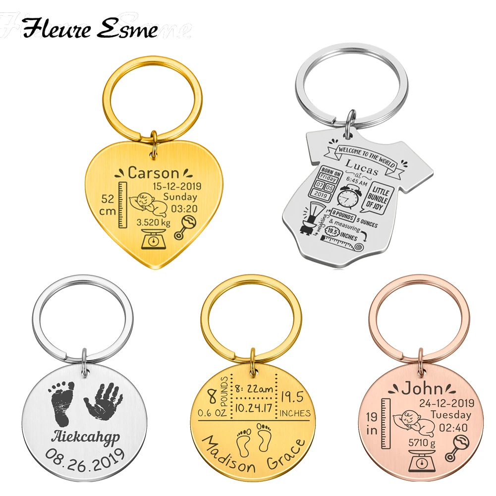

Baby Cute Keychain New Dad Mom Gift Personalized Name Date of Birth Weight Time Height Newborn Commemorate Baby Stats Keyring