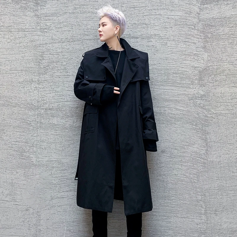 

New Concise Style Fashion Classic Open Stitch Waistband Men's Long-Trench Autumn Casual Male Windbreaker Overcoat Streetwear