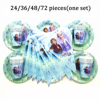 

Frozen 2 Theme Birthday Party Disposable Cup Plate Tableware Banner Flag Frozen 2 Elsa Anna Frozen Party Decoration Supplies Set