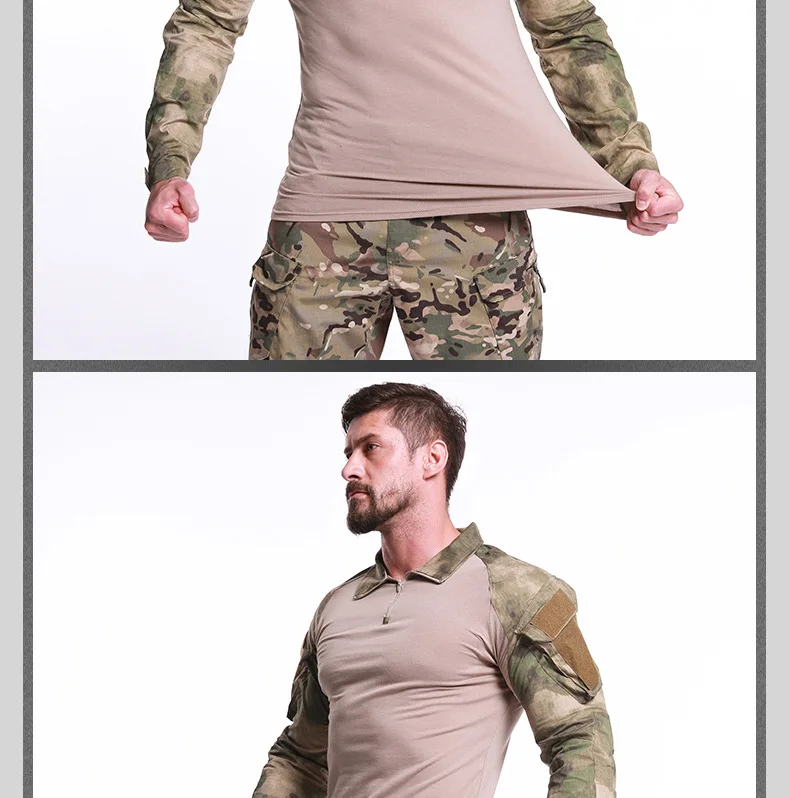 Men's Tactical Military Combat Shirt Breathable Army Assault Camo Long Sleeve T Shirt Outdoor Sports Camouflage Hunting Uniform