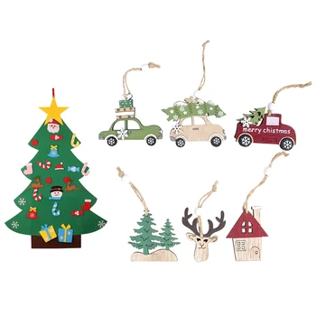 

1Set 3.2Ft Creative Felt Christmas Tree with 26 Pcs Ornaments Christmas Wall Hanging Decor with Lights & 12Pcs Wood Slices DIY C