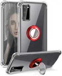 Shockproof Soft Magnetic Car Ring Case for Honor V30(Pro) (Red Ring)