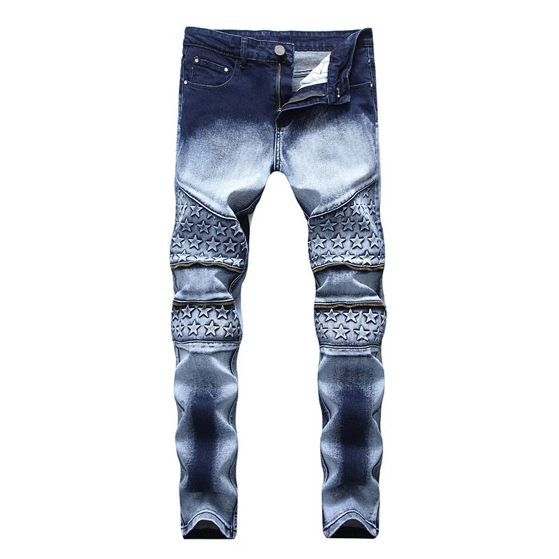 Pants for Men's Stars Embossed Tie and Dye Slim Fit Staight Jeans Plus Size Stretch Denim Full Length Zipper Fly Pants