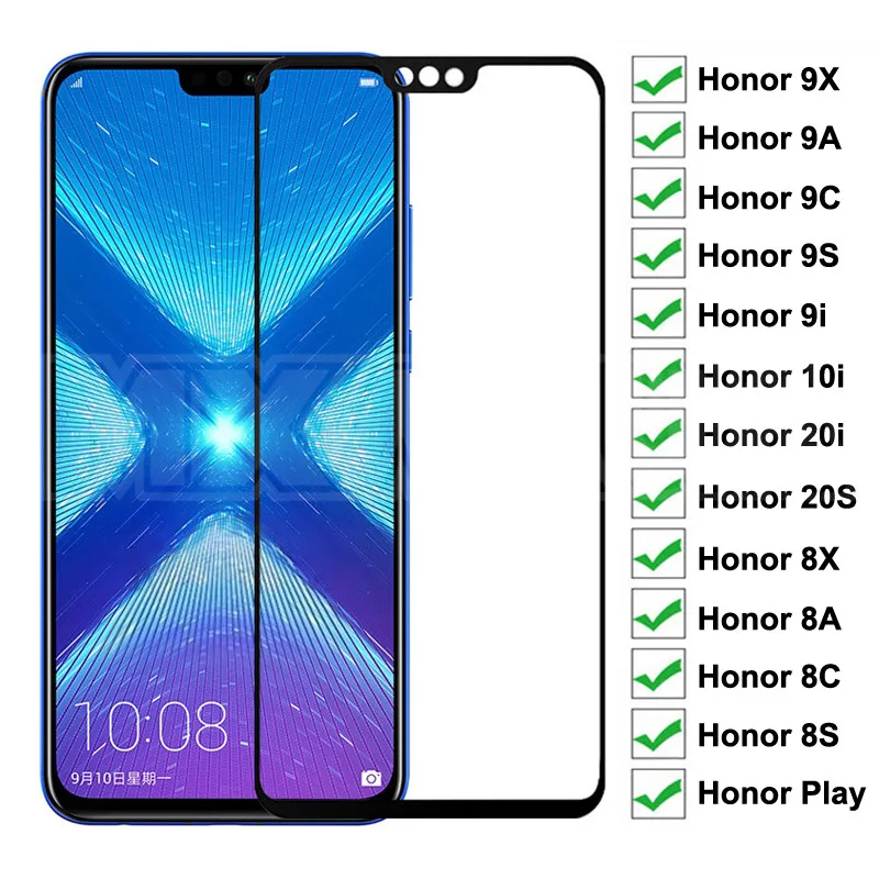 9D Protective Glass For Huawei Honor 8X 8A 8C 8S 9X 9A 9C 9S 9i 10i 20i 20S Play Tempered Screen Protector Safety Glass Film afbeelding