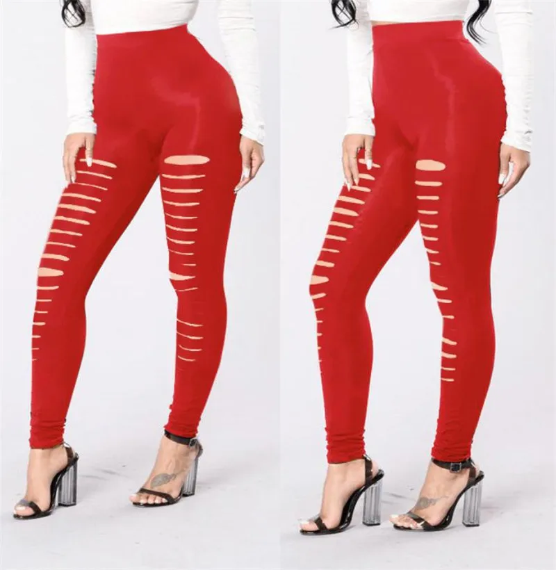 NewWomensColorSidePerforatedLeggingsFashionSexyCasual