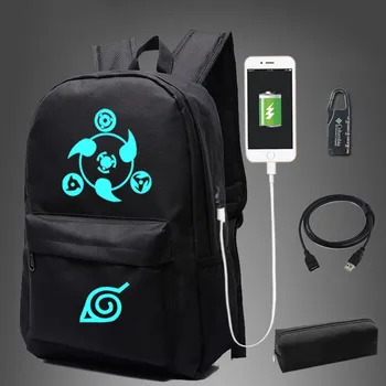 

Naruto Hokage Sharingan School Bag noctilucous Luminous backpack Notebook backpack Daily Mochila With USB Port Free Lock