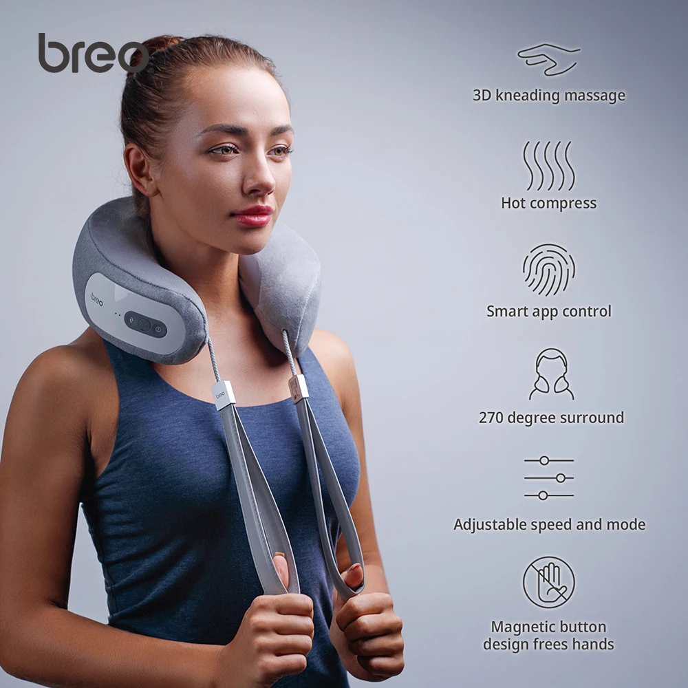 Breo iNeck3 Pro Electric Neck Massager Shiatsu Massage Pillow with HeatDeep Tissue Kneading& APP Control for Cervical Realx