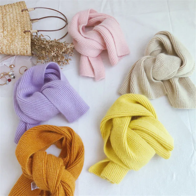 High Quality Solid Color 70% Angora Rabbit Fur Scarf Blue Purple Women Winter Merino Wool Scarves Black White Female Foulard