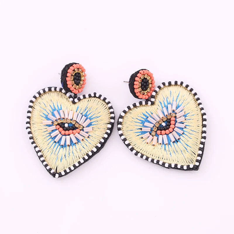 Bohemian Multicolor Acrylic Lovery Heart Dangle Earring For Women Trendy Rhinestone Abalone Shell Statement Wedding Jewelry Gift
