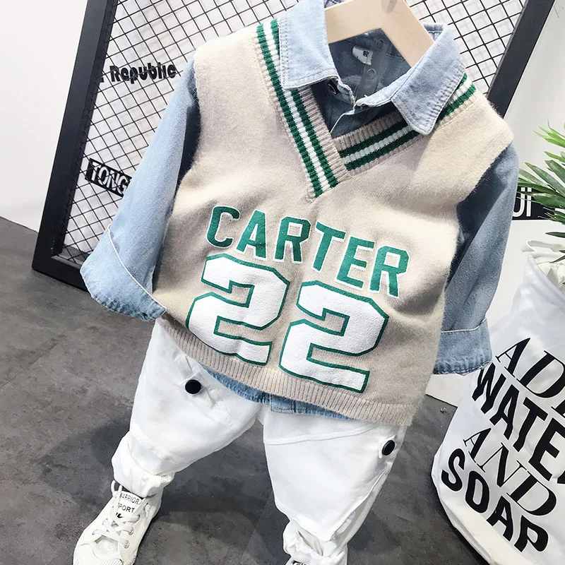 

Anbao Clothing 2019 Spring New Style Men And Women Children Casual Baby Knitted Vest Baby Sweater Waistcoat College Style