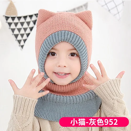 Новая осенне-зимняя детская трикотажная шапка, комплект для мальчиков и девочек, ветрозащитная теплая детская шапка, шарф, комплект из хлопка, Детская Толстая шапка - Цвет: B10