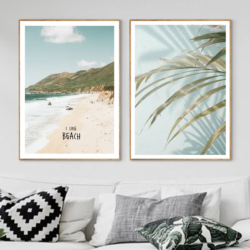 

Sea Posters And Prints Beach Nordic Poster Painting Scandinavian Poster Leaf Landscape Art Print Wall Pictures For Living Room