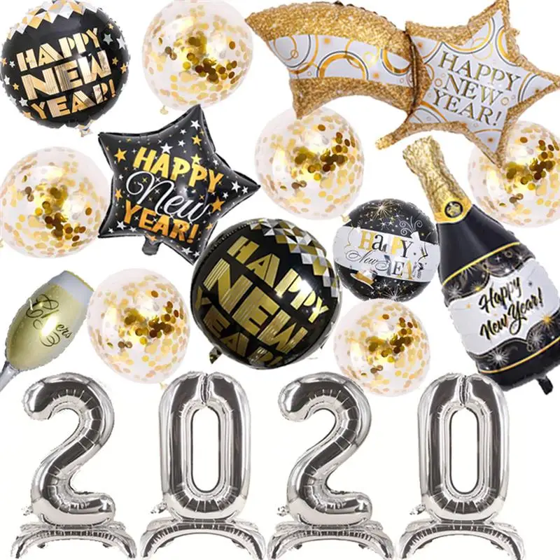 Foil Balloon Happy New Year Star Round Number Balloon for Christmas Home Party Air Balls Decoration New Year Decor Supplies