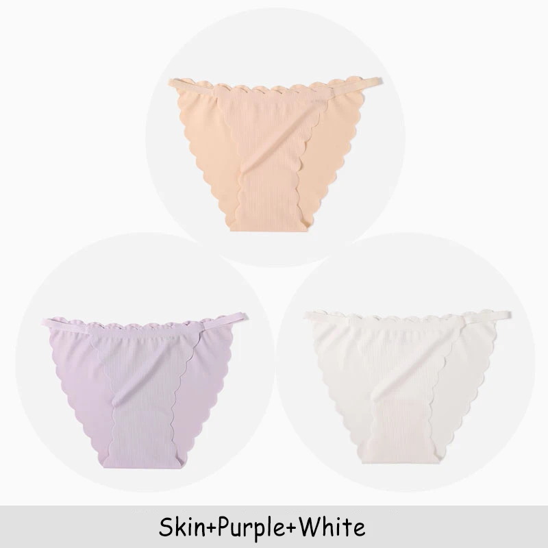 Skin Purple White Хлопковые сексуальные женские трусики с талией большого размера бесшовное дышащее нижнее белье DULASI 3 шт./лот трусики для секса трусики для секса - Цвет: Skin Purple White