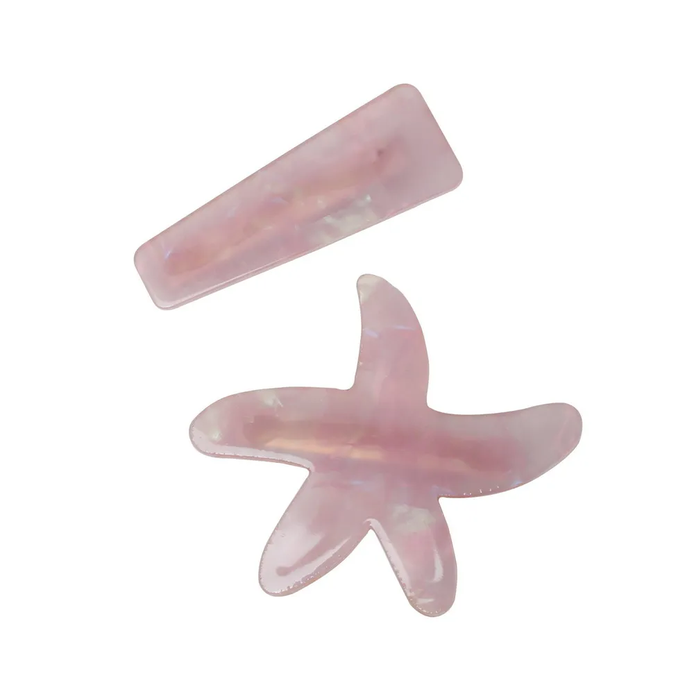 

2pcs/set Women Girls Starfish Style Hair Clip Side Duckbill Duck Hairgrips Colored Marble Textured Hairpins Hair Accessories