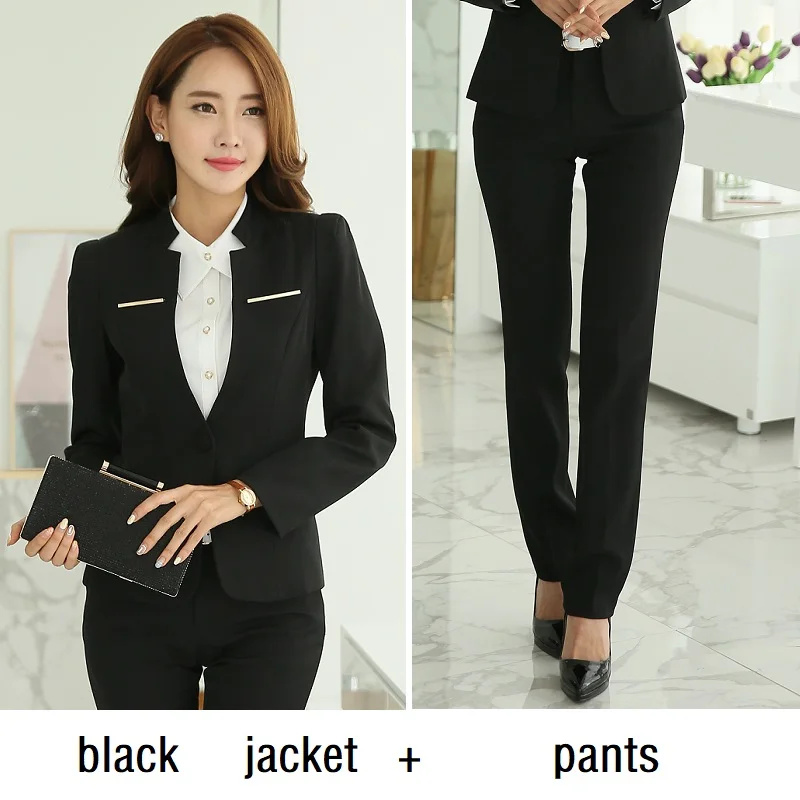 black jacket pants Women suits Slim autumn winter Solid color jacket Pants 2-piece set OL Formal Women pants suits Woman set suits 8186 - Цвет: black jacket pants